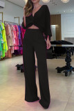 HIgh Waist Wide Leg Pants and Wrapped Top 3PCS Set