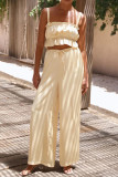 Plain Ruched Cami Crop Top With Wide Leg Pants 2pcs Set