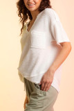 Plain V Neck Waffle Neck Pocket Top
