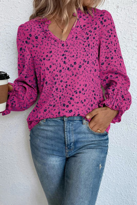 V Neck Floral Print Puff Blouse