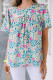 Sky Blue Floral Print O-neck Short Sleeve Babydoll Blouse