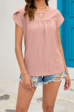 Plain Eyelet Pattern Opening Neck Turlip Sleeves Top