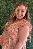 Multicolor Plus Size Boho Floral Print Ruffle Tiered Top