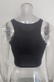 Plain Buttoned Rib Crop Tank Top