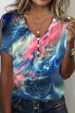 V Neck Buttoned Tie Dye Top