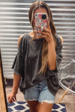 Gray Vintage Cold Shoulder Textured Loose Top