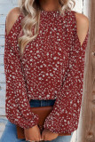 Cold Shoulder Frilled Collar Floral Blouse