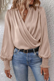 Plain Pleated Wrap V Neck Blouse
