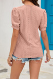 Plain Eyelet V Neck Lace Puff Top