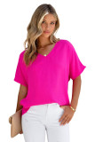 Rose Solid V Neck Short Sleeve Blouse