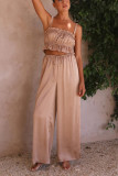 Plain Ruched Cami Crop Top With Wide Leg Pants 2pcs Set