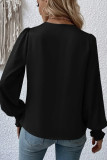 Plain Pleated Wrap V Neck Blouse