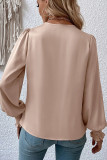 Plain Pleated Wrap V Neck Blouse