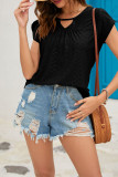Plain Eyelet Pattern Opening Neck Turlip Sleeves Top