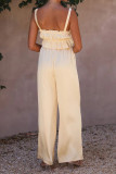 Plain Ruched Cami Crop Top With Wide Leg Pants 2pcs Set