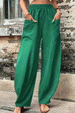 Plain Elastic Waist Pockets Wide Leg Pants