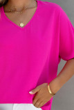 Rose Solid V Neck Short Sleeve Blouse