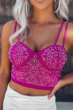 Rose Rhinestone Double Spaghetti Strap Crop Top