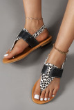 Leopard Straps Flip Flop Flat Sandals