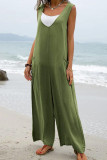 Plain V Neck Pockets Sleeveless Jumpsuit