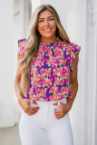 Multicolor Ruffle Sleeve Floral Print Blouse