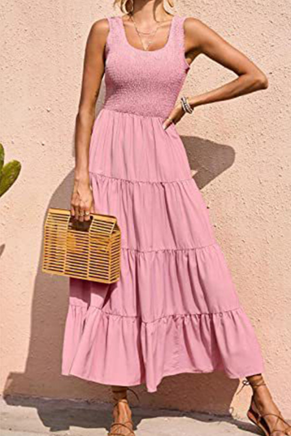 Smocked Tiered Splicing Tank Dress