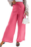 Rose Textured Wide Leg Drawstring High Waist Pants
