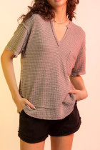 Plain V Neck Waffle Neck Pocket Top
