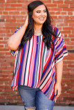 Multicolor Stripe Short Sleeve Flowy Plus Size Blouse