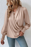 Plain Pleated Wrap V Neck Blouse