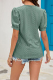 Plain Eyelet V Neck Lace Puff Top