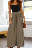 Plain Elastic Drawstring Waist Pockets Wide Leg Pants