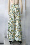 Plain Elastic Drawstring Waist Pockets Wide Leg Pants