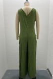 Plain V Neck Pockets Sleeveless Jumpsuit