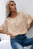 Apricot Leopard Spotted Ruffle Sleeve T-Shirt