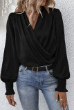 Plain Pleated Wrap V Neck Blouse