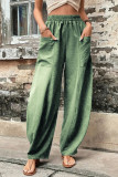 Plain Elastic Waist Pockets Wide Leg Pants
