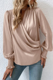 Plain Pleated Wrap V Neck Blouse