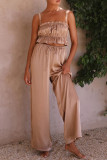 Plain Ruched Cami Crop Top With Wide Leg Pants 2pcs Set