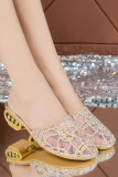 See Through Mesh Glitter Wedge Sandals