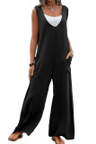 Plain V Neck Pockets Sleeveless Jumpsuit