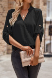 Plain V Neck Fold Sleeves Top