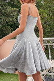 Grey Strappy Ruffles Cami Dress