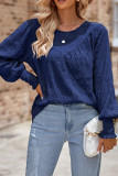 Plain Puff SLeeves Texture Splicing Top