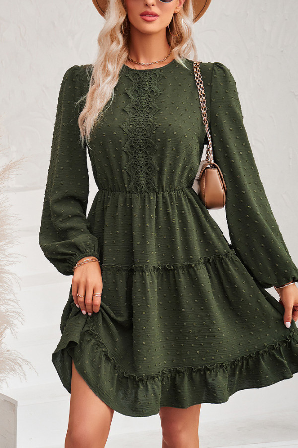 Swiss Dot Crochet Ruffle Hem Dress