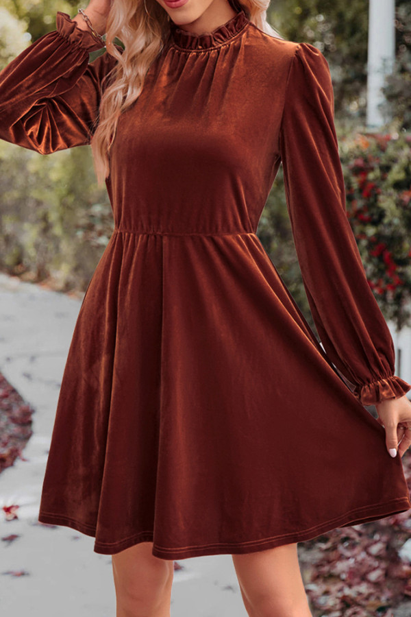 Plain Velvet Long Sleeves Dress