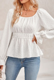 Elastic Waist Puff Sleeves Smocked Top