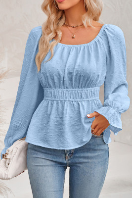 Elastic Waist Puff Sleeves Smocked Top