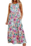 Multicolor Floral Printed Sleeveless Plus Size Dress