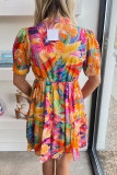 Multicolor Summer Floral Print V Neck Short Sleeve Dress